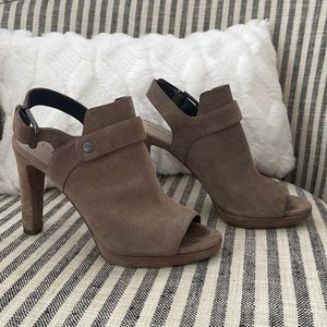 Via Spiga Fabrizie Suede Open Toe Mule Sandals Taupe